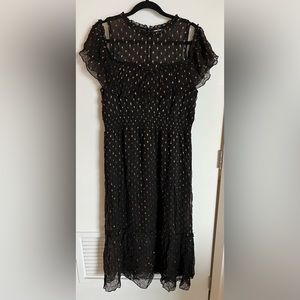 NSR Black and Gold Cold Shoulder Midi Dress Size XL
